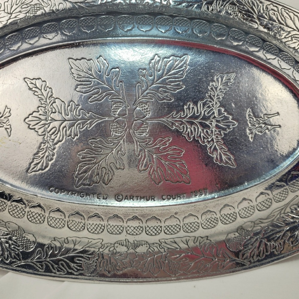 Arthur Court 1987 Vintage Aluminum Oak Leaf Acorn Oval Serving Tray - Picture 4 of 8